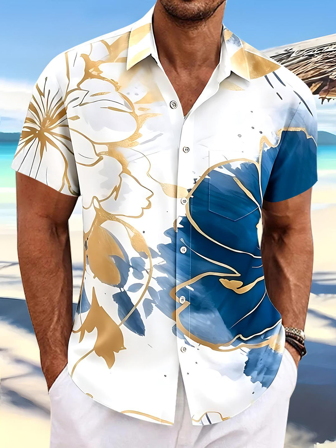 Floral Men's Pocket Short Sleeve Shirts