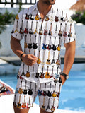Guitar Print Men's Short Sleeve Pocket Shirts And Shorts Set