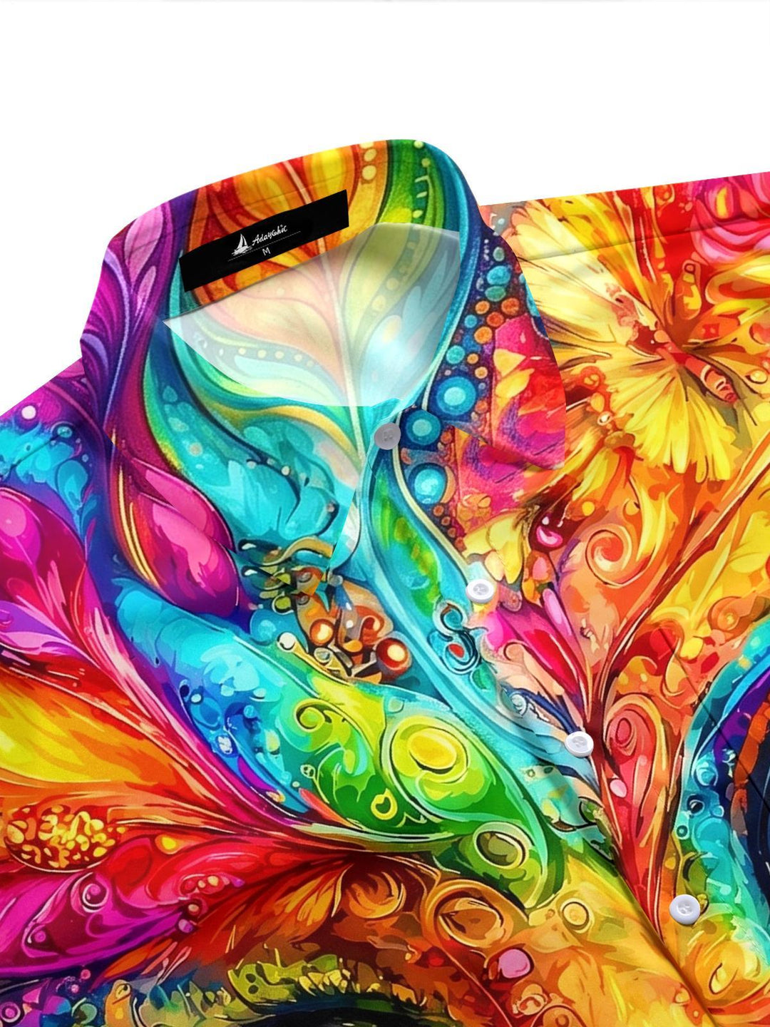 Psychedelic Colorful Cat Men's Pocket Short Sleeve Shirts
