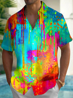 Art Colorful Tie-Dye Splash Paint Men's Pocket Short Sleeve Shirts