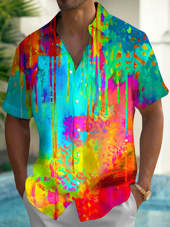 Art Colorful Tie-Dye Splash Paint Men's Pocket Short Sleeve Shirts