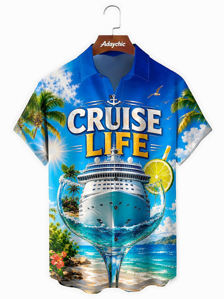 Hawaiian Curise Life Men's Pocket Short Sleeve Shirts
