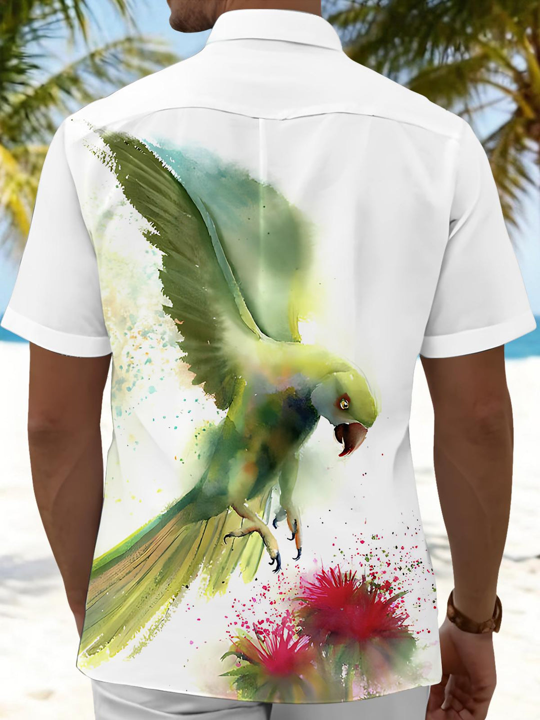 Parrot Print Men's Pocket Short Sleeve Shirts