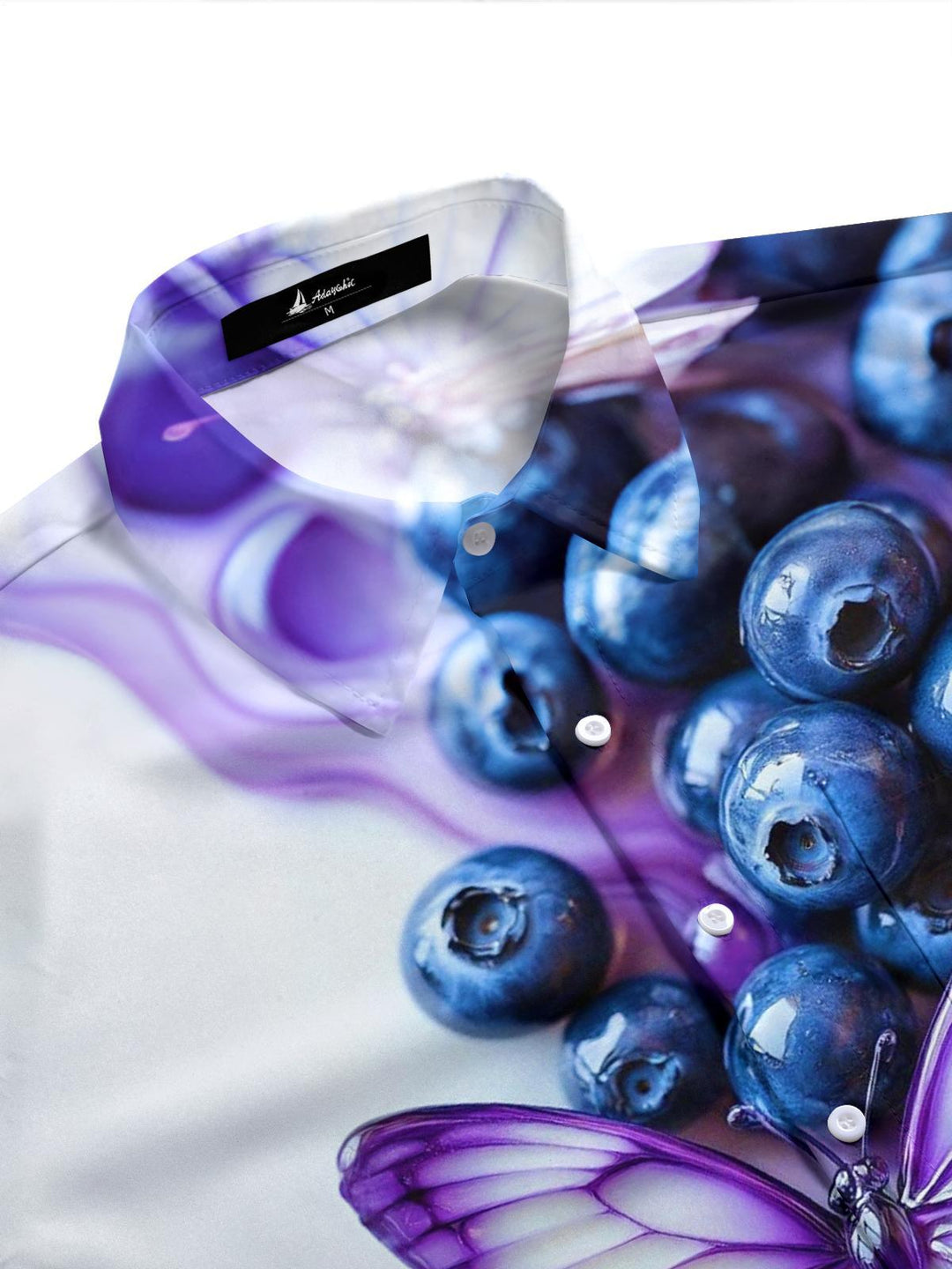 Butterfly Blueberry Print Men's Pocket Short Sleeve Shirts
