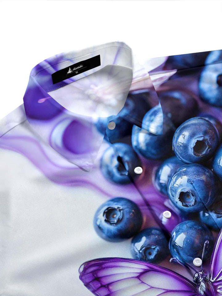 Butterfly Blueberry Print Men's Pocket Short Sleeve Shirts