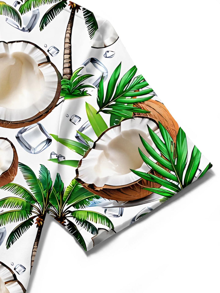 Hawaiian Coconut Palm Tree Print Men's Pocket Short Sleeve Shirts