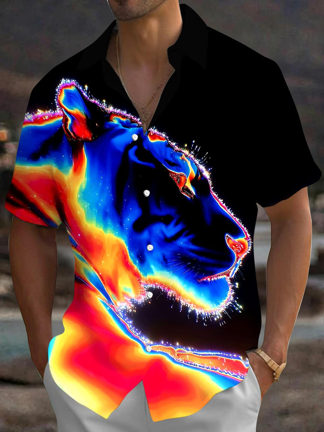 Colorful Tiger Men's Pocket Short Sleeve Shirts