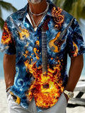 Musical Guitar Print Men's Pocket Short Sleeve Shirts