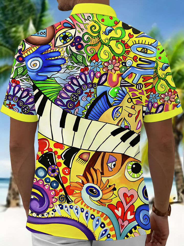 Abstract Piano Music Art print Men's Pocket Short Sleeve Shirts