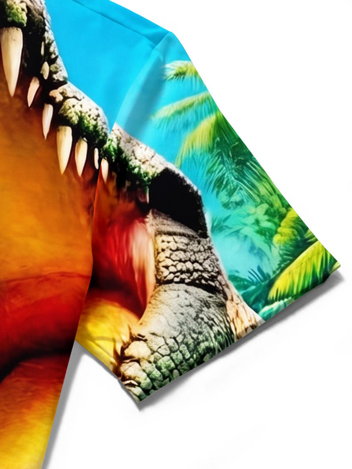 Tropical Cat And Crocodile Fun Men's Pocket Short Sleeve Shirts