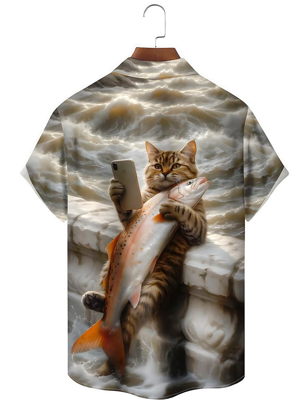 Funny Cat Fish Men's Pocket Short Sleeve Shirts