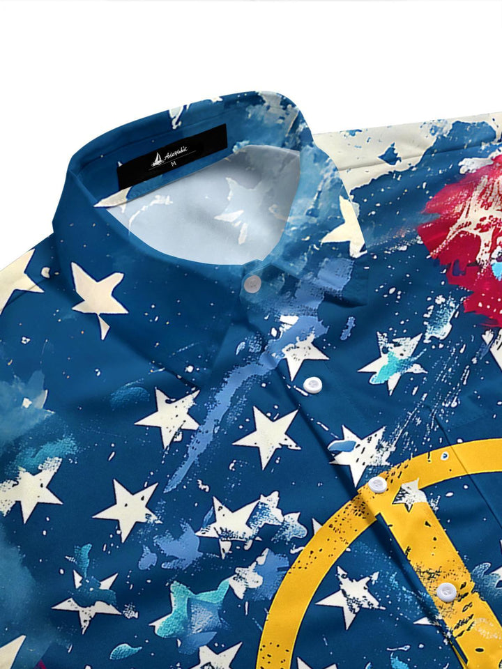 Independence American Flag Hippie Men's Pocket Short Sleeve Shirts