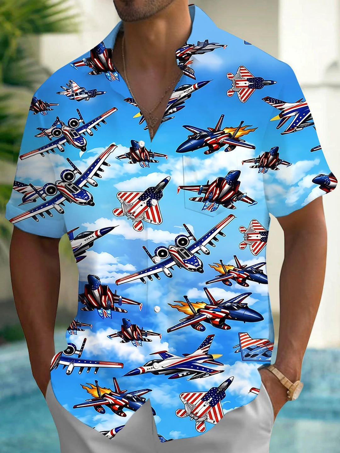 Independence Airplane Men's Pocket Short Sleeve Shirts