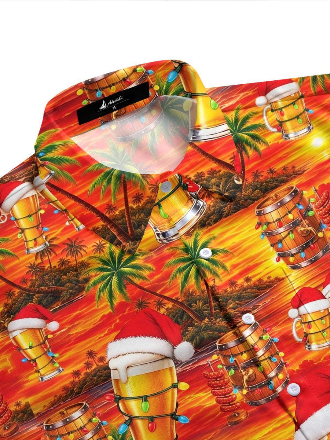 Christmas Beer Hawaiian Print Men's Pocket Short Sleeve Shirts