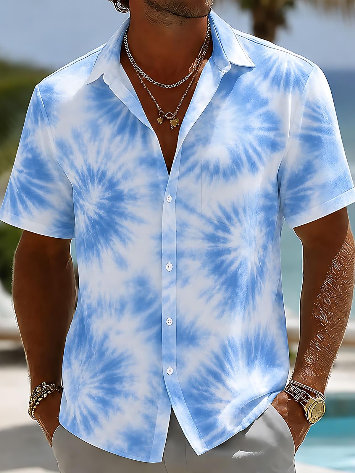 Tie Dye Print Men's Pocket Short Sleeve Shirts